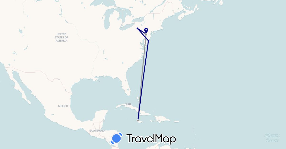TravelMap itinerary: driving, plane in Jamaica, United States (North America)